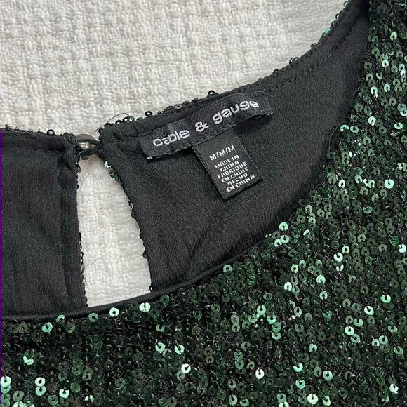 Cable & Gauge Green Sequin Dress Mini Medium M Short Sleeve for Special Ocassion - Picture 3 of 10